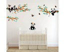  Panda Wall Decals, Tree wall decals with Cherry Blossom Branches and Butterflies Nursery Wall Decal